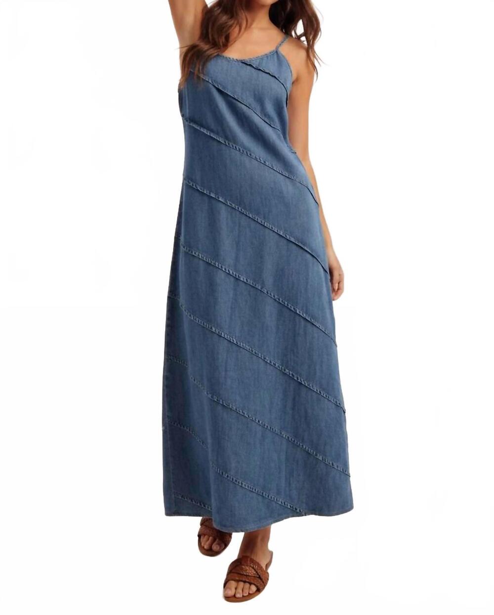 NEW HEM & THREAD kyla pintuck detail maxi dress in medium denim